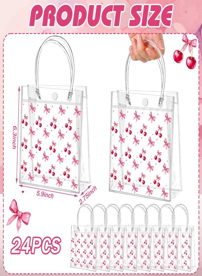 Tioncy 24 Pcs Cherry Party Favor Bags Pink Bow Red Cherries Clear PVC Gift Bags with Handles Candy Treat Basket for Little Cutie Baby Shower Decorations Wedding Birthday Summer Party Supplies - Image 2